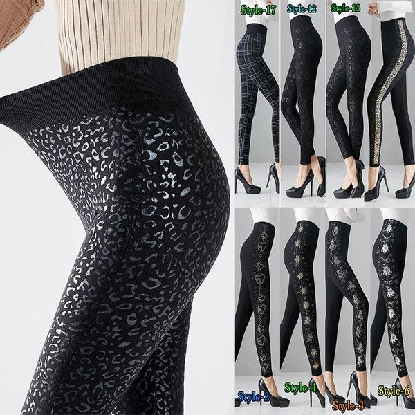 Leggings For Women Gold Print Leggings Stretch High Waist Leggings Slim Pants Black Leggings Plaid Leggings