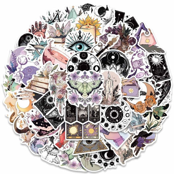 10-50pcs Boho Witchy Magic Gothic Apothecary Tarot Witch Astrology Stickers Aesthetic Moth for DIY Luggage Laptop Skateboard Bicycle Stickers