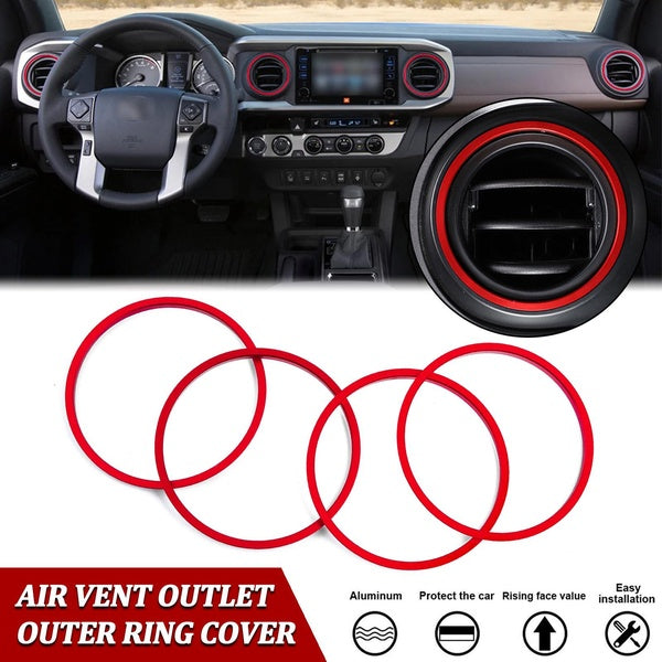 4pcs RED Car Interior AC Vent Outer Surrounding Circle Ring Decals For Toyota Tacoma 2016 2017 2018 2019 2020 2021 2022 2023