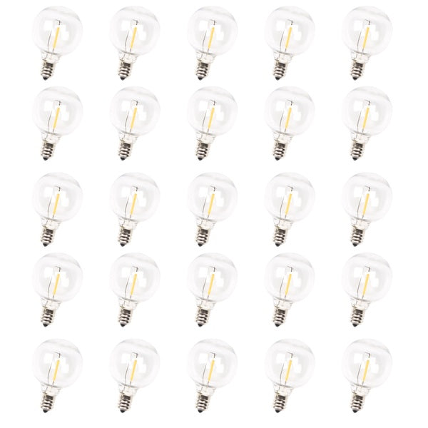 Pack of 25 G40 LED String Lights Replacement Bulb E12 Screw Base Warm White 2700K Retro Style Clear Glass Bulbs Dimmable