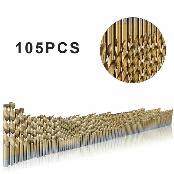105PCS HSS Titanium Coated Twist Drill Bits High Speed Steel Mini Drill Bit Set Power Drilling Tools for Wood
