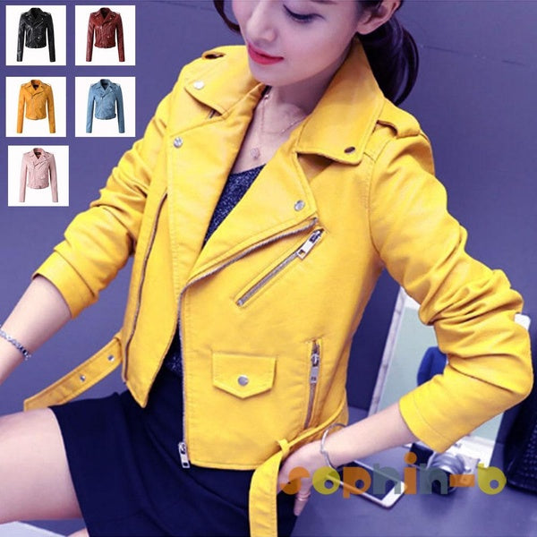 NEW Bike Motorcycle Lady Biker PU Faux Leather Rider Zip Up Stylish Jacket Coat
