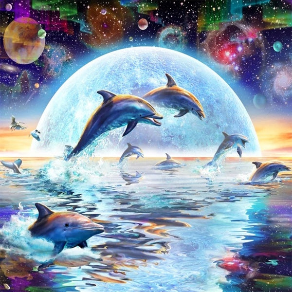 DIY 5D dolphin Pattern Round-Square Diamond Painting Full Drill Diamond Painting with Number Kits Home and Kitchen Fashion Crystal Rhinestone Cross S
