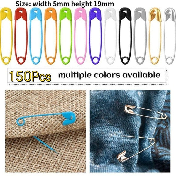 150Pcs-box Safety Pins Colored Metal Safety Pins with Storage Box Small Safety Pins for Clothes DIY Crafts Sewing Home