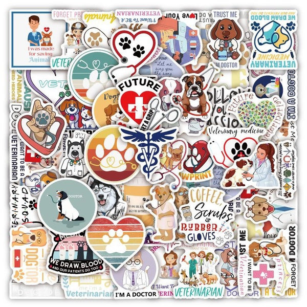 10-60Pcs Cartoon Veterinary Sticker Pet Hospital Vet Graffiti Stickers for DIY Luggage Laptop Skateboard Motorcycle Bicycle Stickers