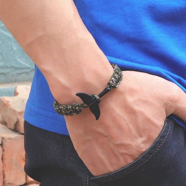 Fashion Hand Braided Paracord Survival Bracelet Charms Whale Tail Adjustable Braclet For Men Armband Jewelry Homme