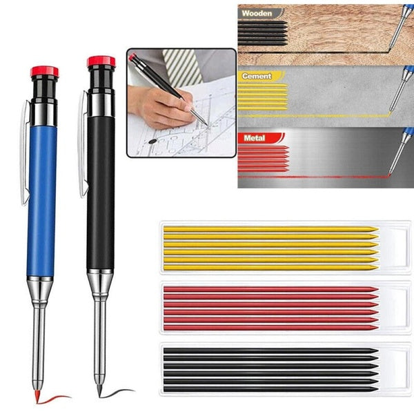 Solid Carpenter Pencil Set with Refill Leads Woodworking Deep Hole Pencils (With-Without Pencil Refills)