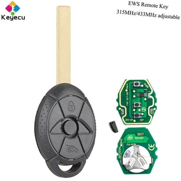 Replacement EWS Remote Key - 3 Button & 433MHz- 315MHz Adjustable ID44 Chip for BMW Old Mini Cooper S R50 FCC ID: LX8 FZV