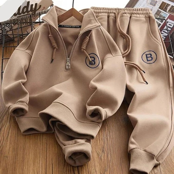 Thick Sweatshirts Children 2 Piece Sets Casual Pullover Long Sleeve Tops Boys Conjunto 2023 New Warm Sweatpants Kids Ensemble