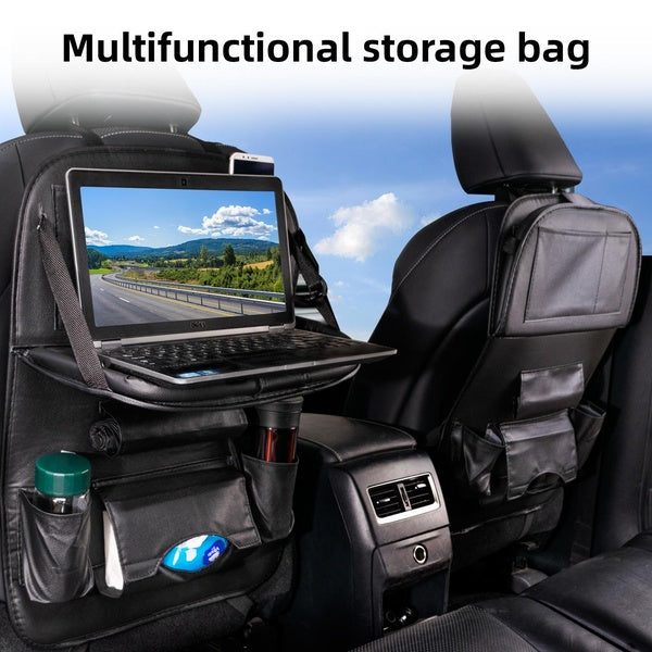Car Seat Back Organizer Storage Bag Organiser Pu Leather Travel Multifunction Pocket Holder Hanging phone iPad Laptop Tablet Tray Support Table Auto