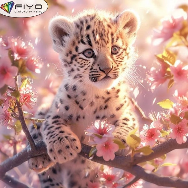 FIYO DIY 5D Cute Leopard Diamond Painting Full Drill with Number Kits Home and Kitchen Fashion Mosaic Diamond Painting Canvas Wall Decoration Gift Cr