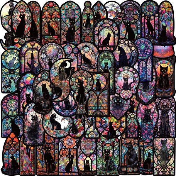 10-50Pcs Gothic Cat Stickers Goth Dark Cat Telepathize Cat Graffiti Stickers for DIY Luggage Laptop Skateboard Motorcycle Bicycle Stickers