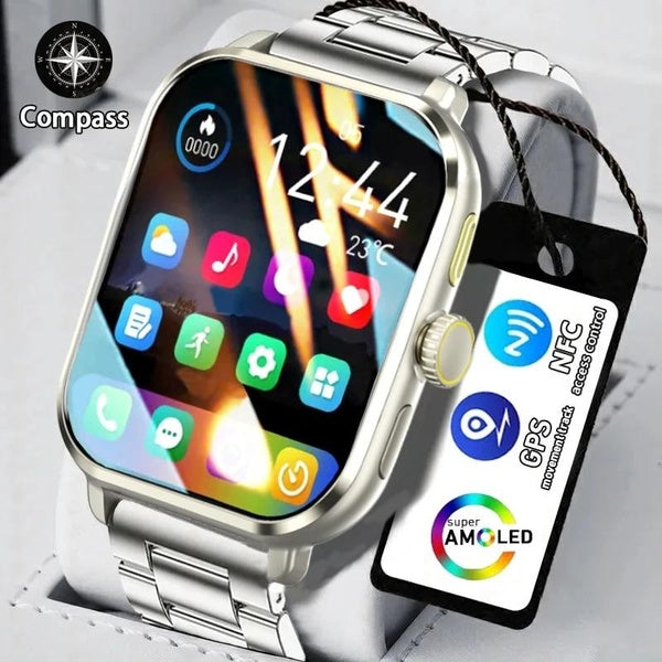 For New IPhone Smart Watch High Refresh AMOLED Screen Always Show Time Bluetooth Call NFC GPS Men Smartwatch For Huawei Android
