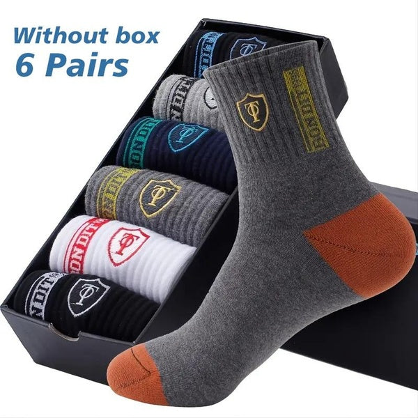 6 pairs Men's Sweat Absorbing Embroidered Crest Athletic Socks Fashion Ankle Socks