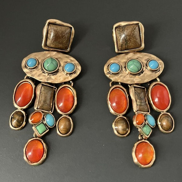 Boucles d'oreilles chandelier orange martelé en or néo-étrusque