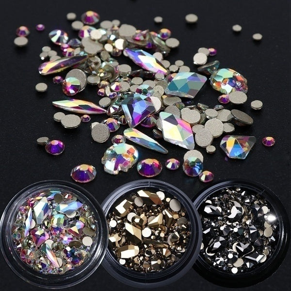 3 Colors 1-2-3Boxes Mixed 3D Rhinestones Nail Art Decorations Crystal Gems Jewelry Gold AB Shiny Stones Manicure Accessories