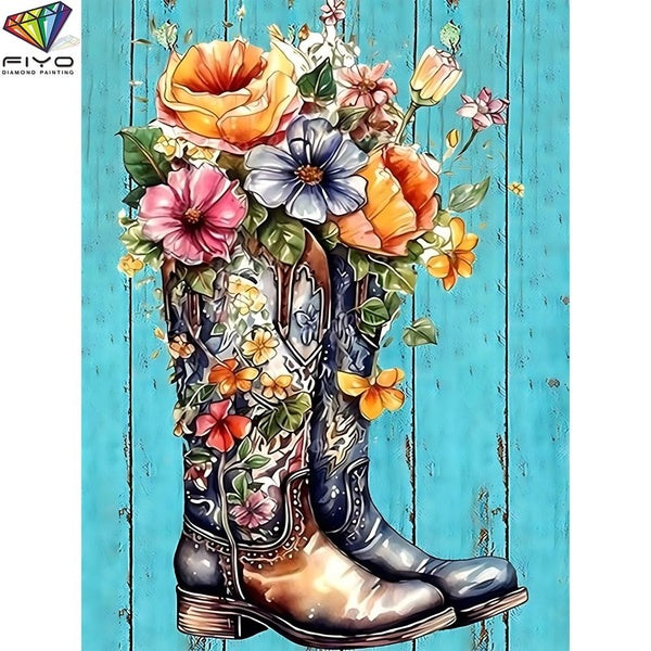 FIYO Boots and Flowers DIY 5D Diamond Painting Full Drill with Number Kits Home and Kitchen Fashion Mosaic Diamond Painting Canvas Wall Decoration Gi