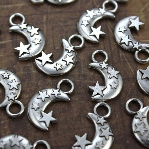 20pcs Vintage Silver Alloy Moon And Star Pendants Charms Jewelry Crafts