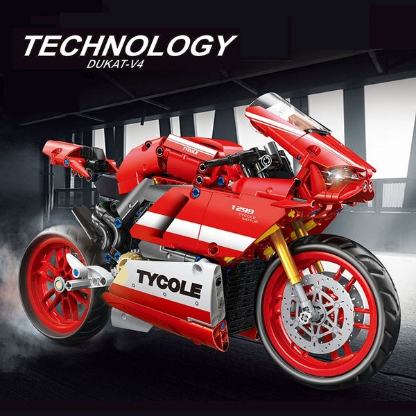 New 729pcs Red Motorcycle Racing Motorbike Model Building Block Brick Edcational Assembly Toy Children Boy Gift