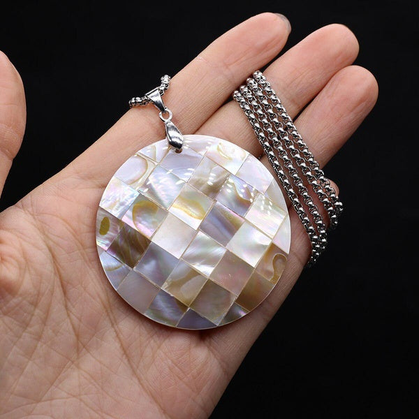 Coquillages naturels collier pendentif forme ronde nacre exquis charme femmes collier accessoire filles mariage fête bijoux