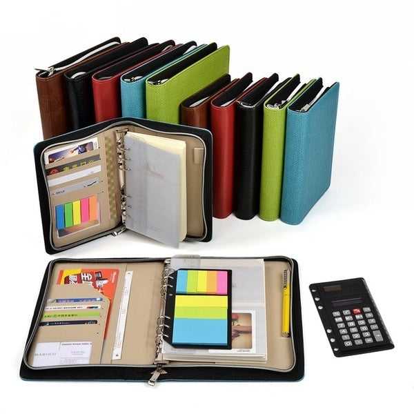 Zipper Notebook Spiral Note Book Business Office Organizer Agenda Journal Notepad Folder Manager with Calculator Ruler Pocket