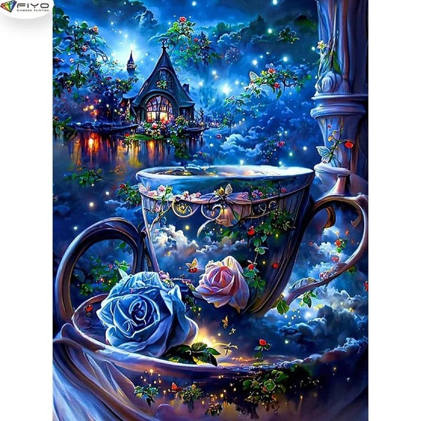 FIYO House DIY 5D Diamond Painting Full Drill with Number Kits Maison et Cuisine Mode Mosaïque Diamant Peinture Toile Décoration Murale Cadeau Artisa