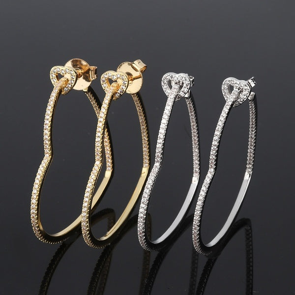 CANDICE Simple Or Blanc Plaqué Amour Coeur Boucle D'oreille Micro Pave Étincelant Cubic Zirconia Hoop Boucles D'oreilles pour Femmes Charme Bijoux De