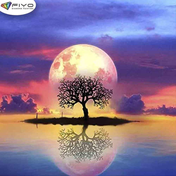 FIYO Trees and Moon Diamond Painting Kits For Adults DIY 5D Diamond Mosaic Diamond Painting Home and Kitchen Fashion Canvas Pictures Wall Decoration