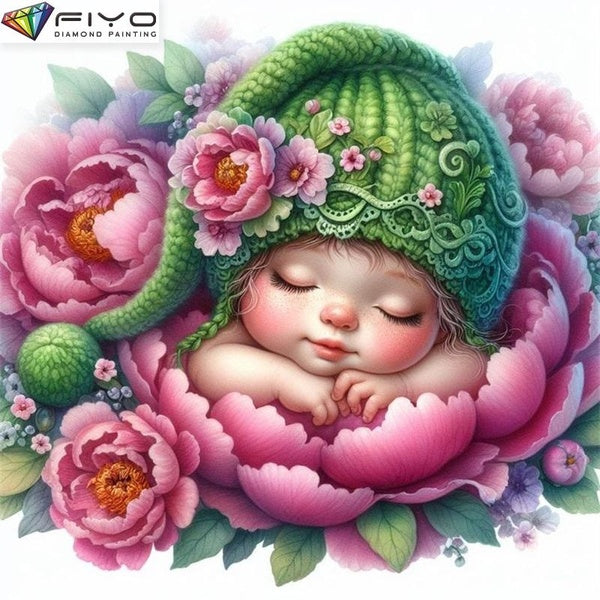 FIYO Flower Child DIY 5D Diamond Painting Full Drill with Number Kits Home and Kitchen Fashion Mosaic Diamond Painting Canvas Wall Decoration Gift Cr