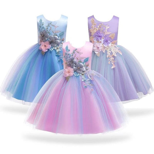Kids Summer Princess Party 3D Flower Dress for Girls Infant Lace Petal Children Bridesmaid Elegant Dress for Girl Baby Girls Clothes