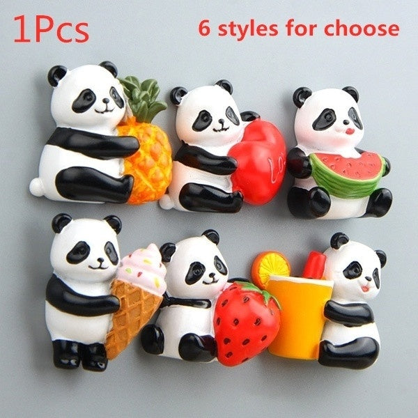 1 Pcs Cute Cartoon Panda Fruit Refrigerator Magnetic Stickers Creative Stereoscopic Resin Fridge Magnet Home Decor Accessories
