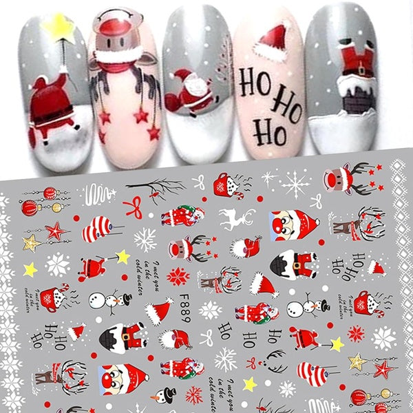3D Santa Claus Nail Stickers Christmas Decoration Bears Snowman Deer Penguin Nail Sliders Cartoon New Year Decal Manicure NLF889