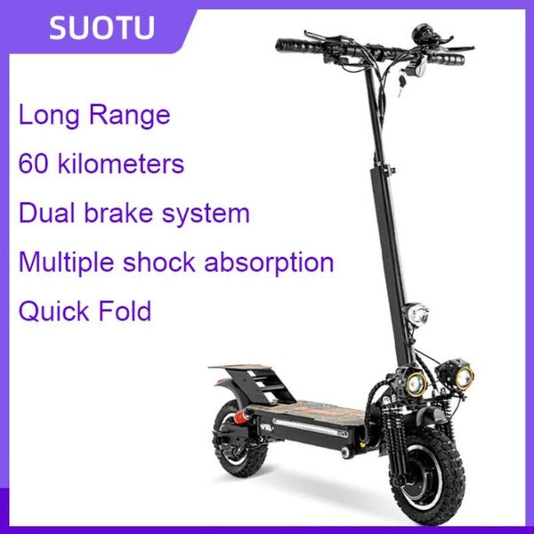 10 Inch Dual Drive Electric Scooter 48V1000W Lithium Portable Electric Vehicle Dual Shock Absorption LED HeadlightsAdult Skateboarding