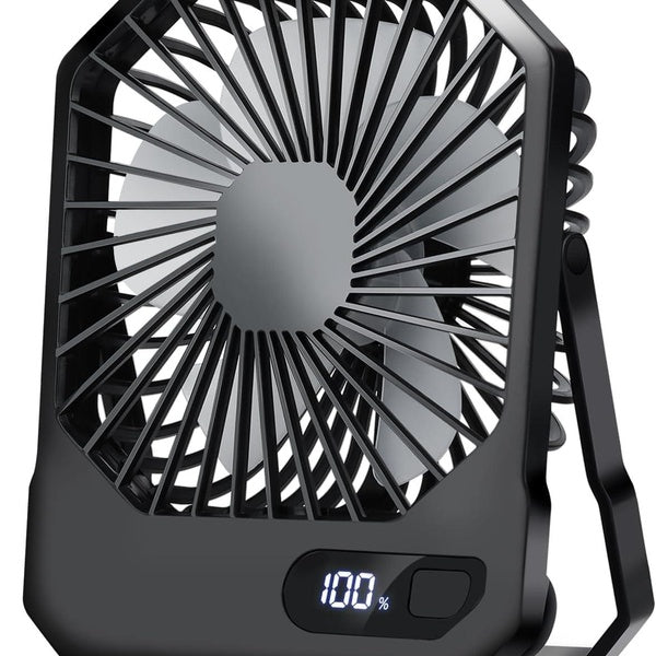 Desk Fan Battery Operated, Portable USB Rechargeable Personal Fan, 2600mAh 180° Tilt Folding Ultrathin Small Fan with 3 Speeds & Power Display for Of