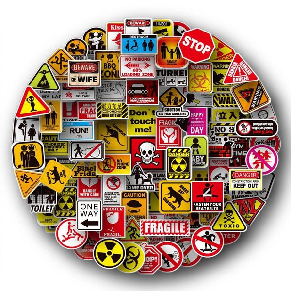 10-25-50-100pcs Cartoon Warning Stickers Danger Banning Skateboard Guitar Laptop Motorcycle Bicycle Stickers