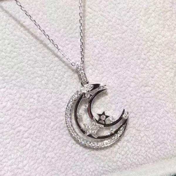 Charmant collier de clavicule de mariée plaqué argent laboratoire diamant étoile lune pendentif collier pour femmes accessoires décontractés quotidie