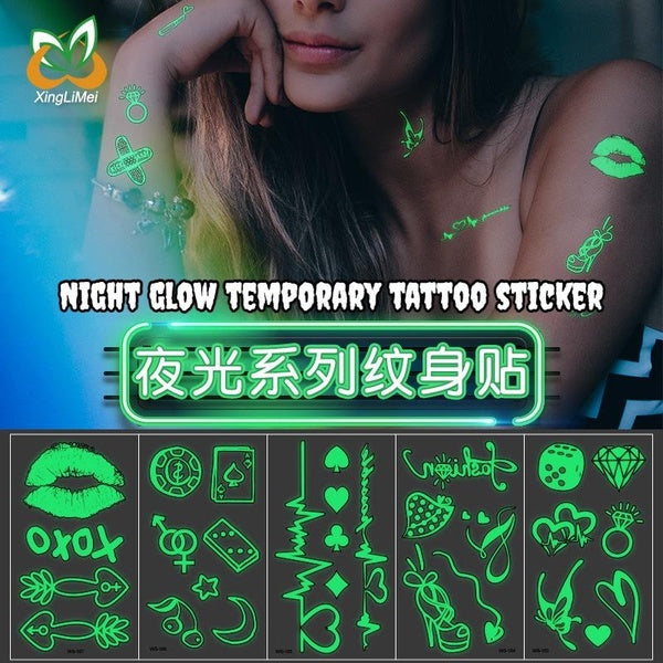 New fluorescent temporary tattoos, luminous tattoo stickers, music festival carnival party tattoo stickers, fluorescent notes, luminescent cool face