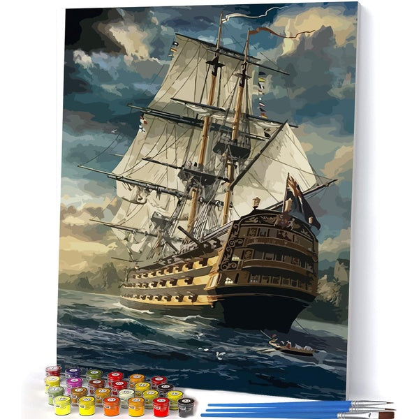 Sailboat FIYO Diy Paint by Numbers Kits for Adults and Kids Beginner on Canvas Fashion Oil Painting Wall Art for Gift( No Frame )