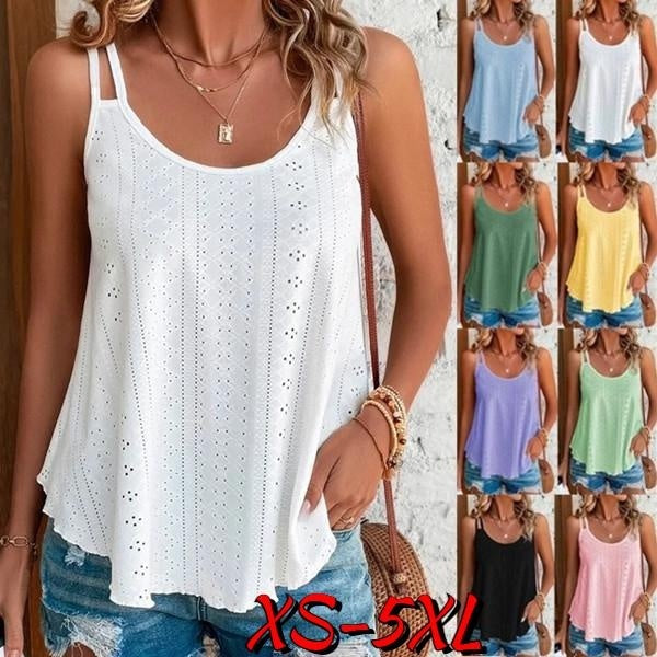 Womens Fashion Plus Size Clothing Summer Halter Tops for Woman Casual Sleeveless Camisole Crew Neck Blouses Ladies Solid Color Shirts Loose Cami Tank