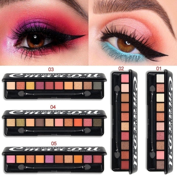 10 Colors Waterproof Makeup Eyeshadow Glitter Palette with Brush Makeup Matte Pearlescent