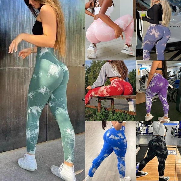 Mode femmes taille haute élastique cravate colorant Fitness Leggings sans couture respirant Sport entraînement Yoga pantalon Gym entraînement pantalo