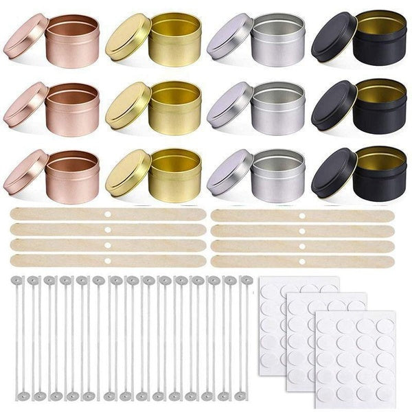 132 Pcs-Set Candle Making Kit,12 Pcs 4oz Candle Tin Round Containers,60 Pcs Candle Wicks Sticker,50 PCS Candle Wicks and 10 PCS Candle Wicks Holder