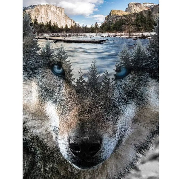 DIY 5D Wolf Landscape Pattern Round-Square Diamond Painting Full Drill Diamond Painting with Number Kits Home and Kitchen Fashion Crystal Rhinestone