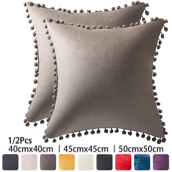 1pc-2pcs Pure Color Velvet Soft Throw Pillow Sofa Cushion Cover Sofa Short Plush Pompom Cushion Cover (40cm x 40cm,45cm x 45cm,50cm x 50cm)