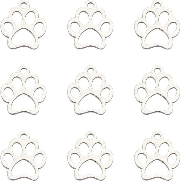 20Pcs 12.9mm Stainless Steel Charms Pendants Dog Paw Prints Jewelry Findings Charms for DIY Crafting and Jewelry Making