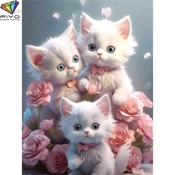 FIYO Cats DIY 5D Diamond Painting Full Drill with Number Kits Home and Kitchen Fashion Mosaic Diamond Painting Canvas Wall Decoration Gift Crafts for