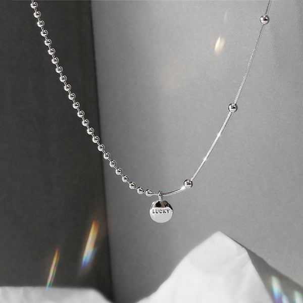 Lucky Beanie Letter Necklace for Women Temperament Ins Asymmetry Short Clavicle Chain Choker Silver Color Jewelry