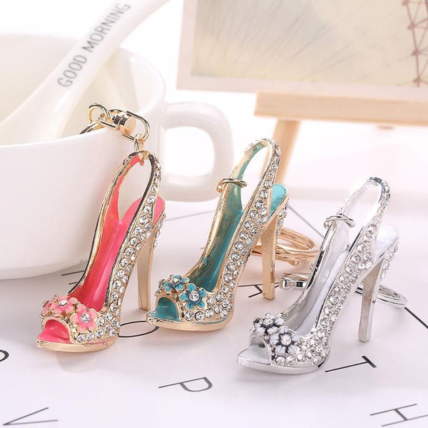 High Heel Shoe Keychain for Women Rhinestone Crystal Purse Car Key Chains Alloy Keyring Souvenir Gifts Jewelry Accessories Matron Inn