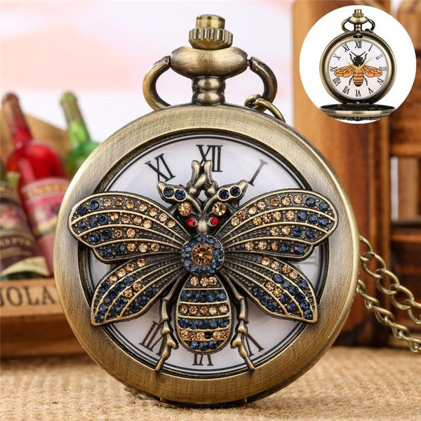 Ancienne mode belle abeille nuit hibou conception évider étui hommes femmes Quartz analogique montre de poche collier pendentif chaîne cadeau