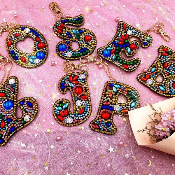 5D Creative Crystal Diamond Painting DIY 26 Letter One-Piece Keychain Pendant-1PC